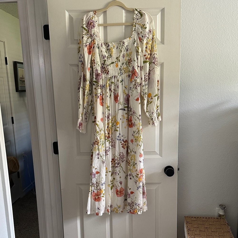 H&M Floral Long Sleeve Dress - Cream and Multicolor